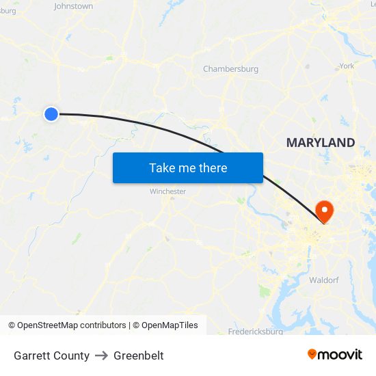 Garrett County to Greenbelt map