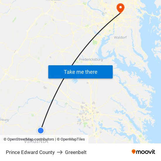 Prince Edward County to Greenbelt map