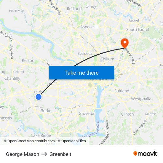 George Mason to Greenbelt map