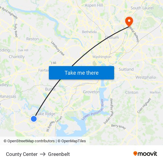 County Center to Greenbelt map