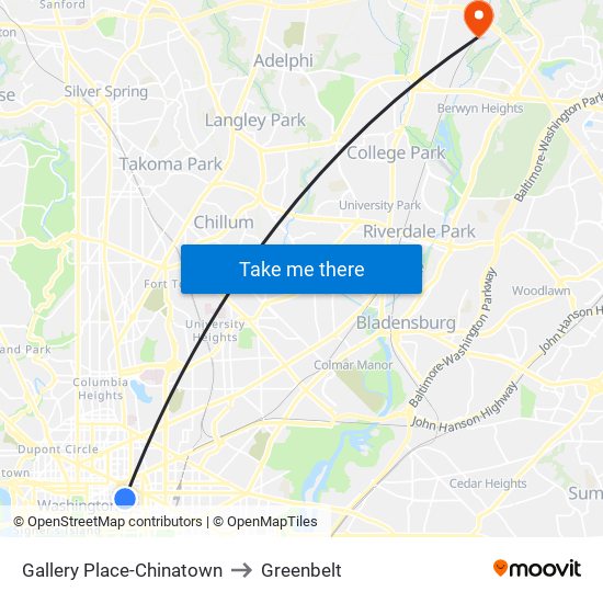 Gallery Place-Chinatown to Greenbelt map