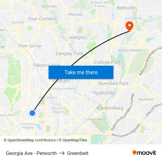Georgia Ave - Petworth to Greenbelt map