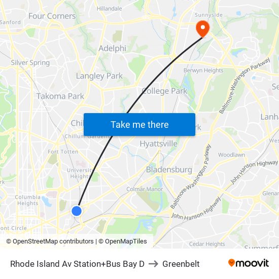 Rhode Island Ave-Brentwood+Bay D to Greenbelt map