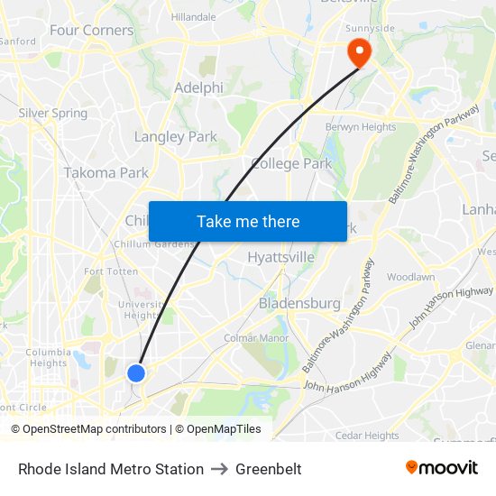 Rhode Island Metro Station to Greenbelt map