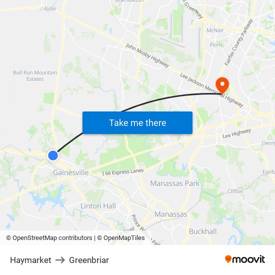 Haymarket to Greenbriar map