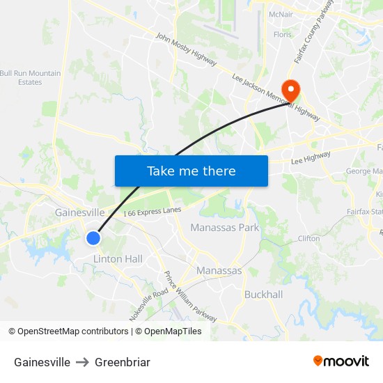 Gainesville to Greenbriar map