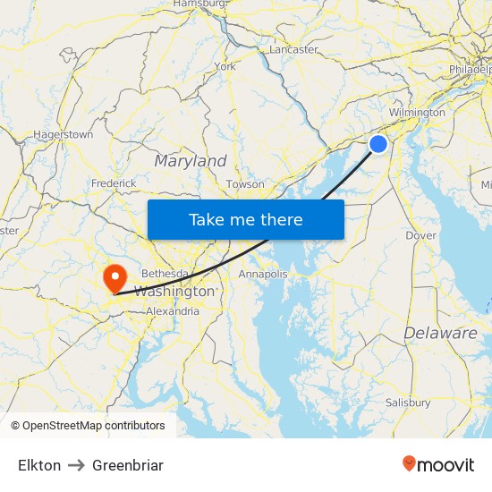 Elkton to Greenbriar map