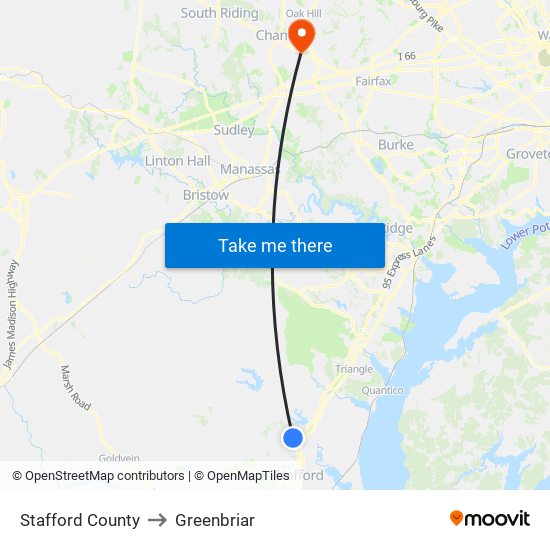 Stafford County to Greenbriar map