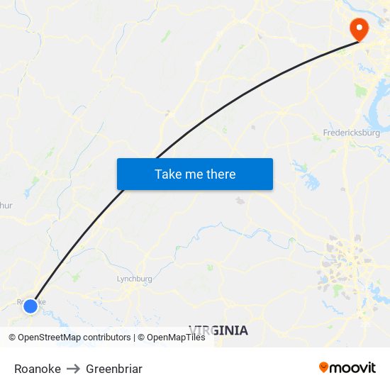 Roanoke to Greenbriar map