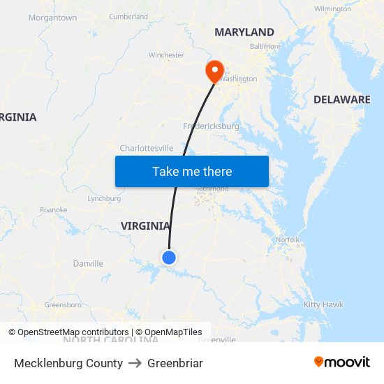 Mecklenburg County to Greenbriar map