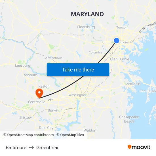 Baltimore to Greenbriar map
