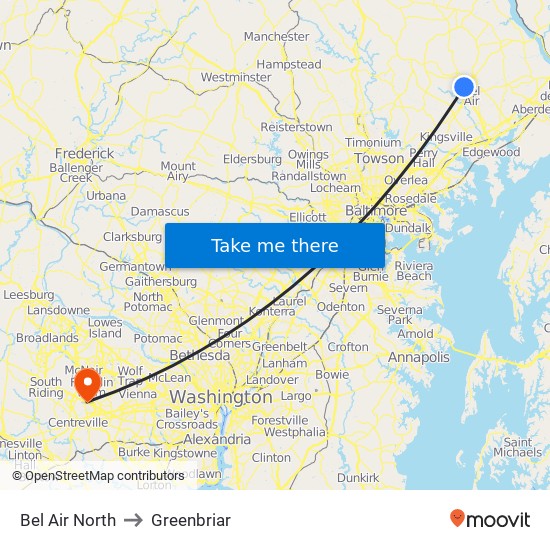 Bel Air North to Greenbriar map