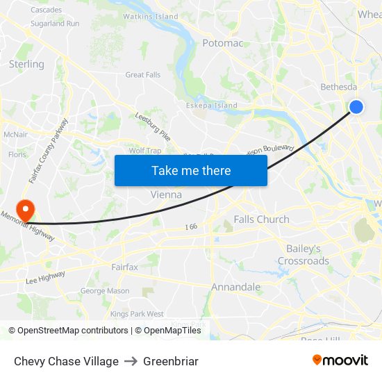 Chevy Chase Village to Greenbriar map
