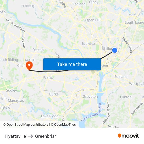 Hyattsville to Greenbriar map