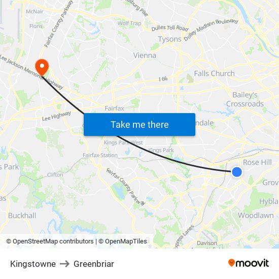 Kingstowne to Greenbriar map