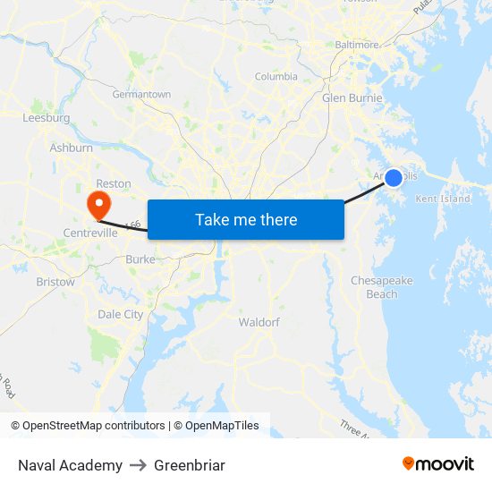 Naval Academy to Greenbriar map