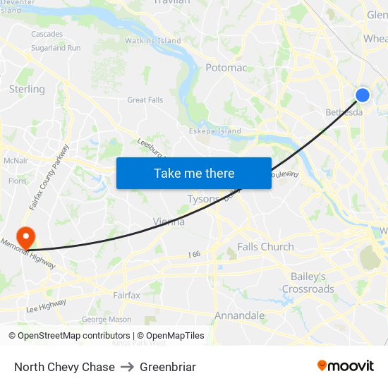 North Chevy Chase to Greenbriar map