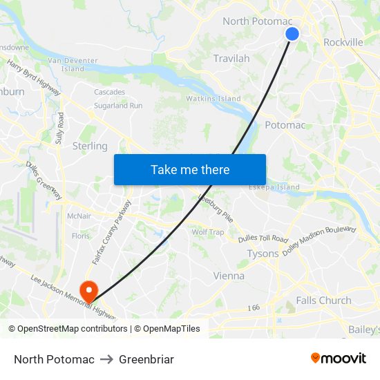 North Potomac to Greenbriar map