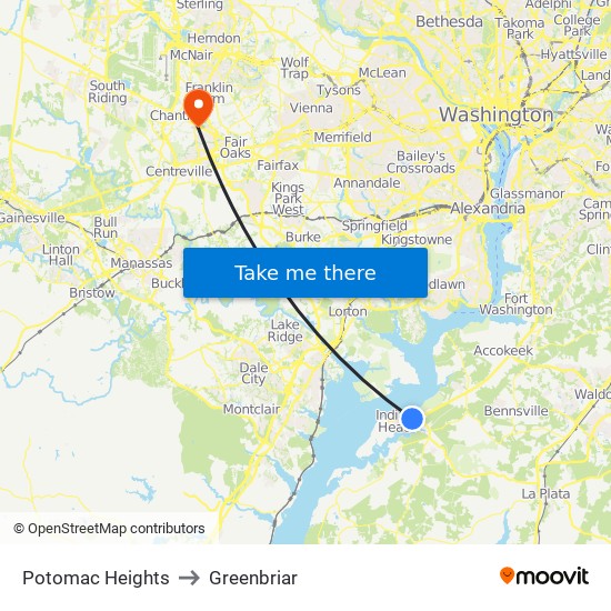 Potomac Heights to Greenbriar map