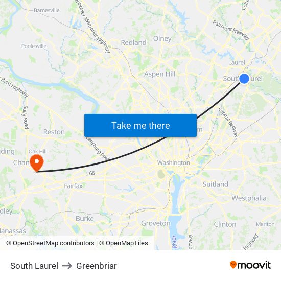 South Laurel to Greenbriar map