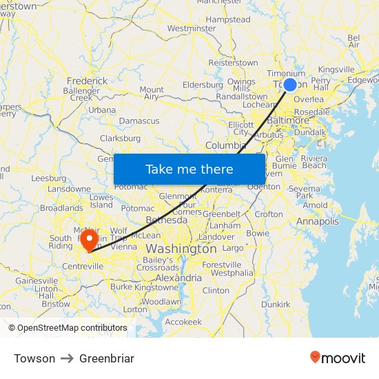 Towson to Greenbriar map