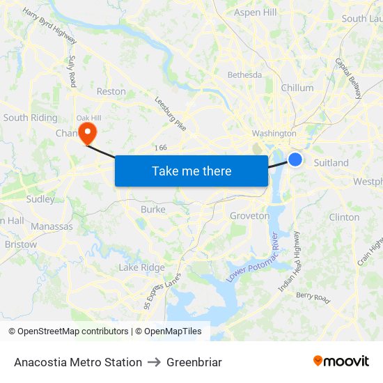 Anacostia Metro Station to Greenbriar map