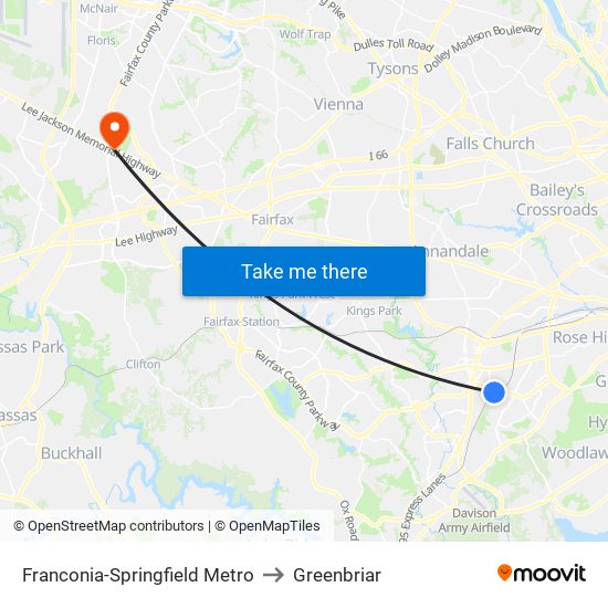 Franconia-Springfield Metro to Greenbriar map