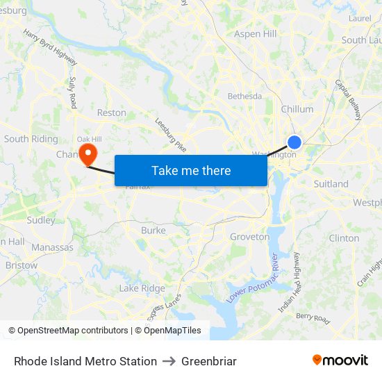 Rhode Island Metro Station to Greenbriar map