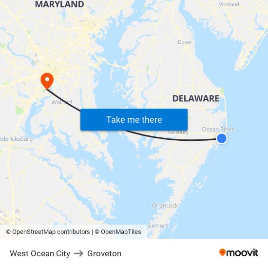 West Ocean City to Groveton map