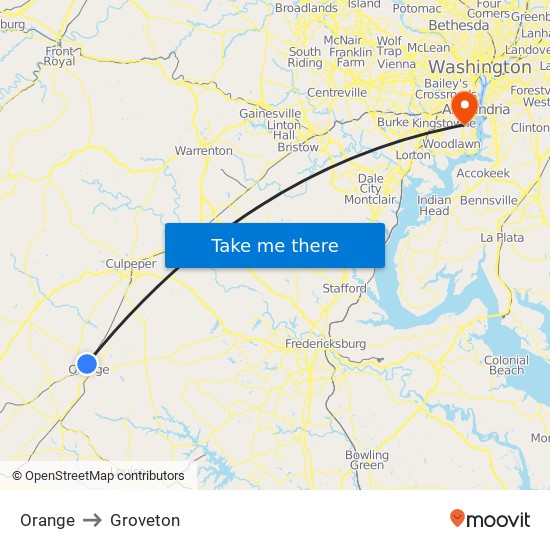 Orange to Groveton map