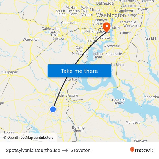 Spotsylvania Courthouse to Groveton map