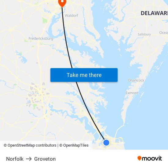 Norfolk to Groveton map