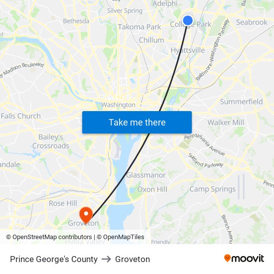 Prince George's County to Groveton map