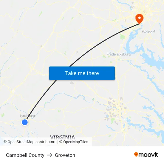 Campbell County to Groveton map