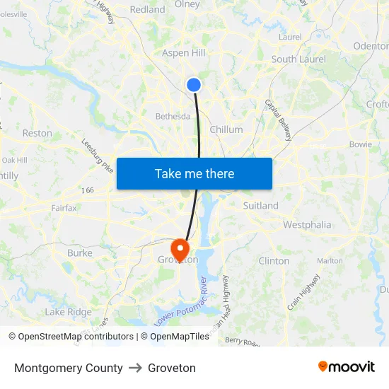 Montgomery County to Groveton map