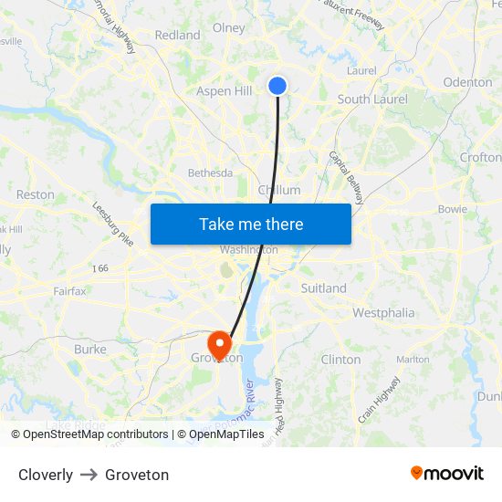 Cloverly to Groveton map