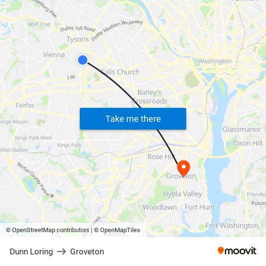 Dunn Loring to Groveton map