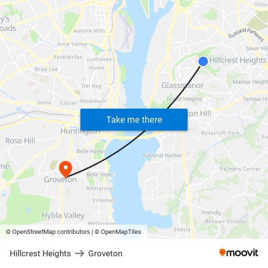 Hillcrest Heights to Groveton map