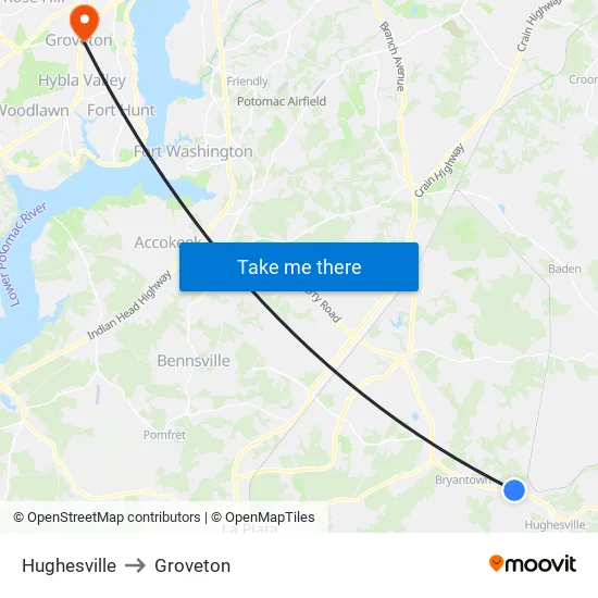 Hughesville to Groveton map