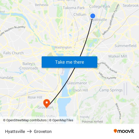 Hyattsville to Groveton map