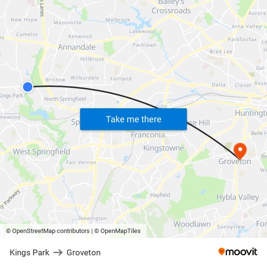 Kings Park to Groveton map