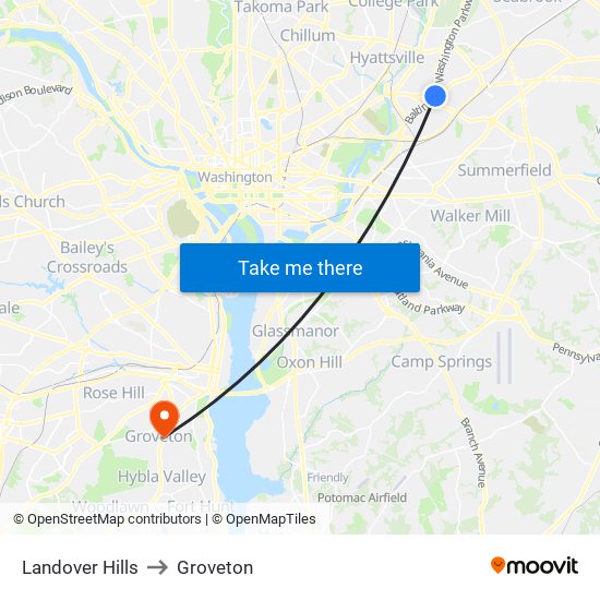 Landover Hills to Groveton map