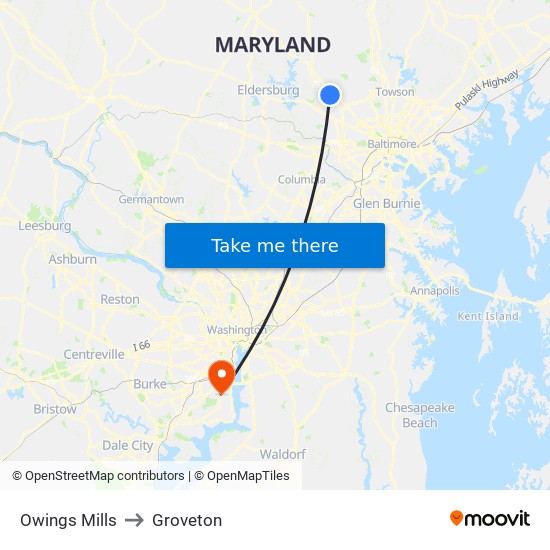 Owings Mills to Groveton map