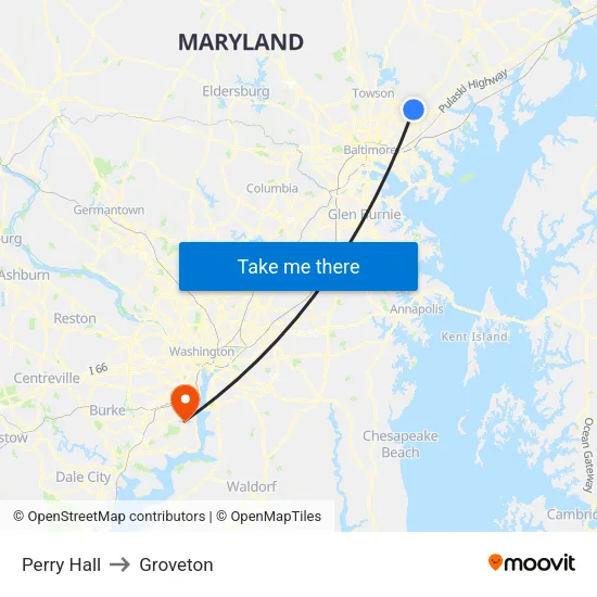 Perry Hall to Groveton map