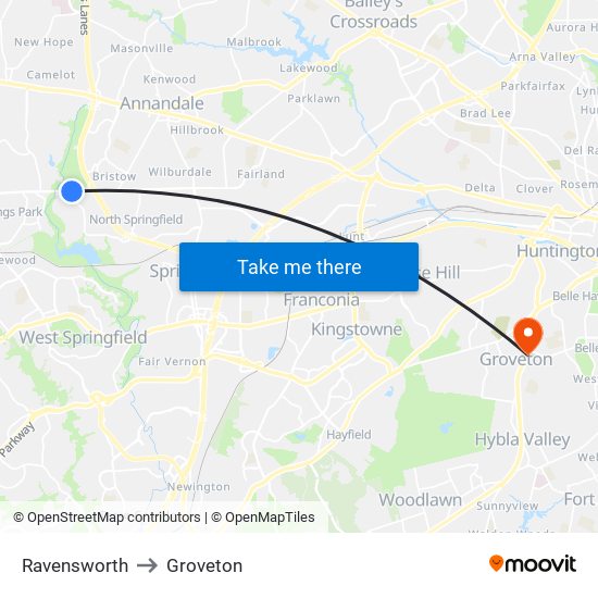 Ravensworth to Groveton map