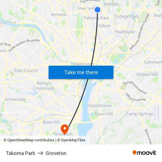 Takoma Park to Groveton map