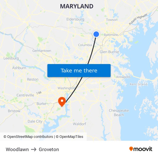 Woodlawn to Groveton map