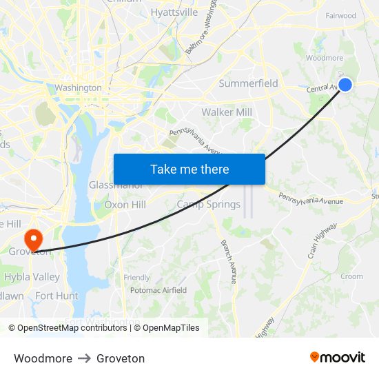 Woodmore to Groveton map