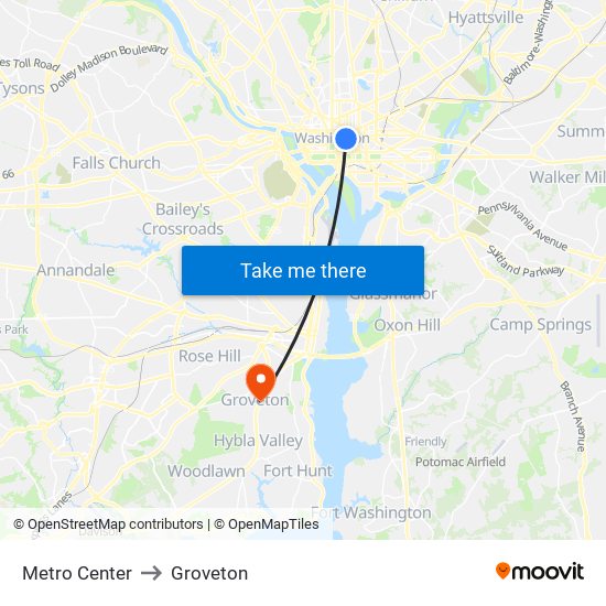 Metro Center to Groveton map