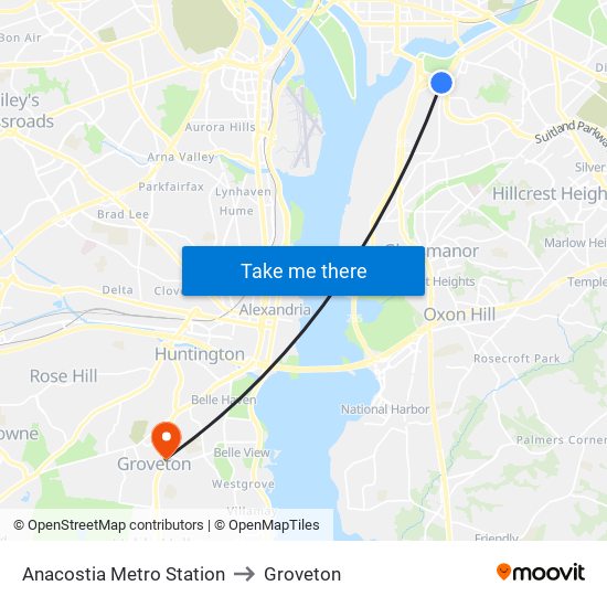 Anacostia Metro Station to Groveton map